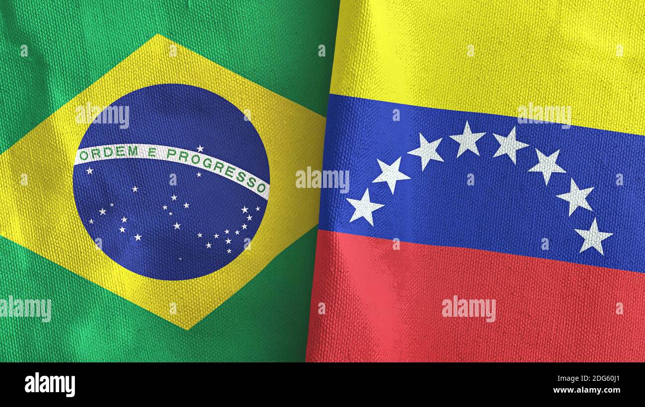 Venezuela and Brazil two flags textile cloth 3D rendering Stock Photo