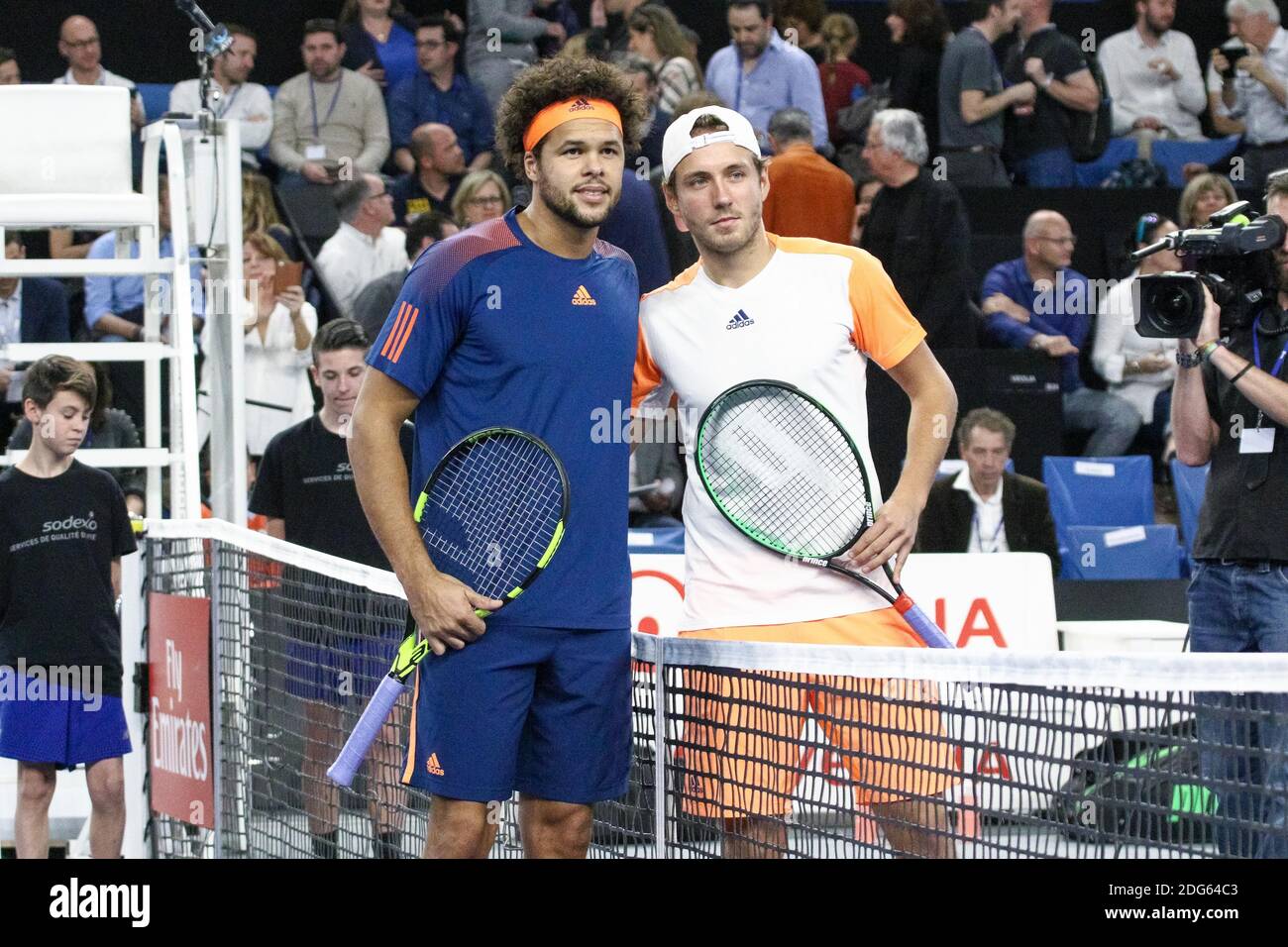 French Jo-Wilfried Tsonga defeats, 6-4, 6-4, his compatriot Lucas Pouille  in their Men's Singles Finals of the 2017 Open 13 Tennis tournament, his  third victory in Marseille, at the Palais des Sports