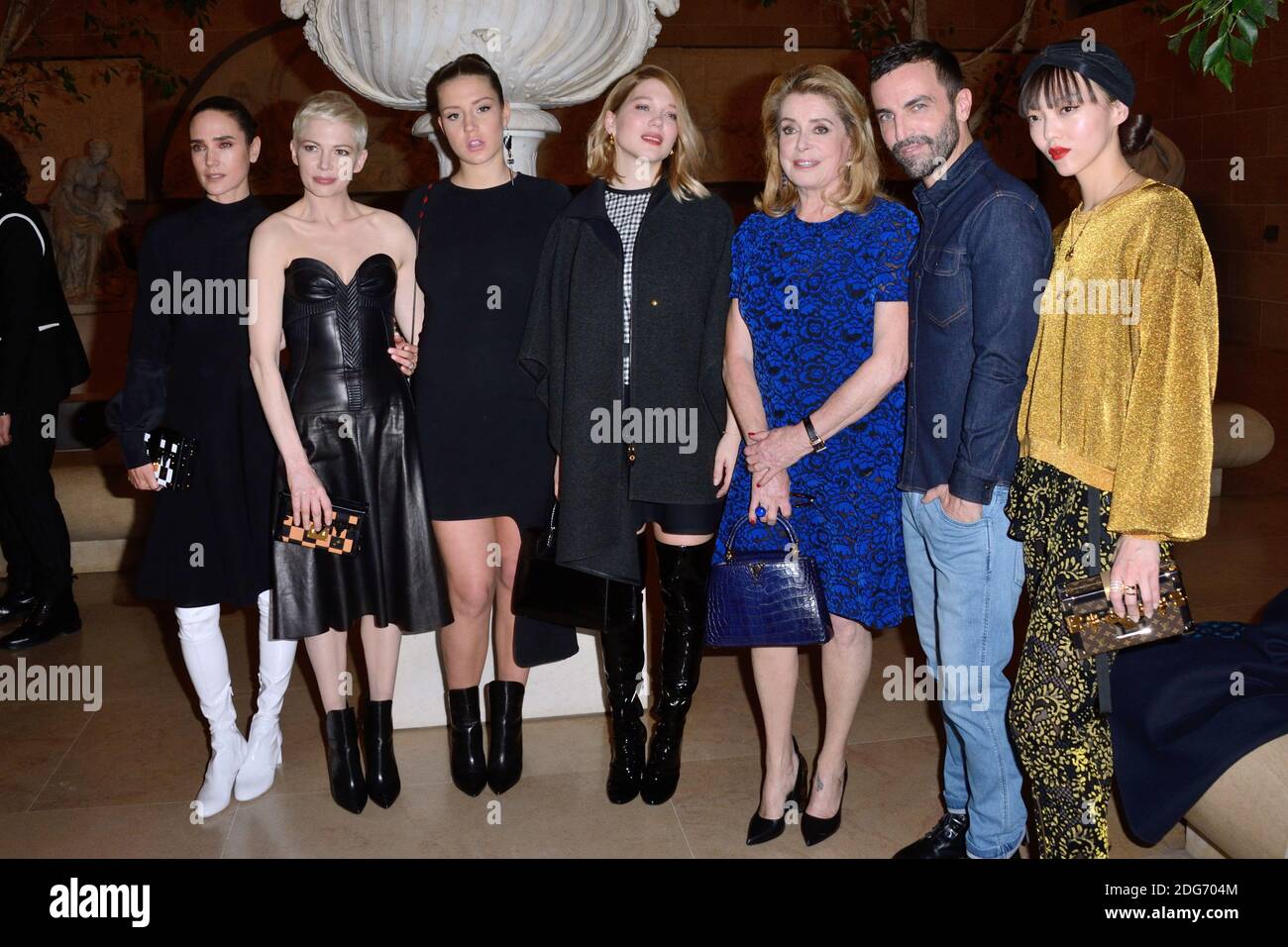 Adele Exarchopoulos (pregnant) and Camille Seydoux attending the photocall  held before the Louis Vuitton show during Paris Fashion Week Ready to wear  FallWinter 2017-18 on March 07, 2017 at the Louvre museum