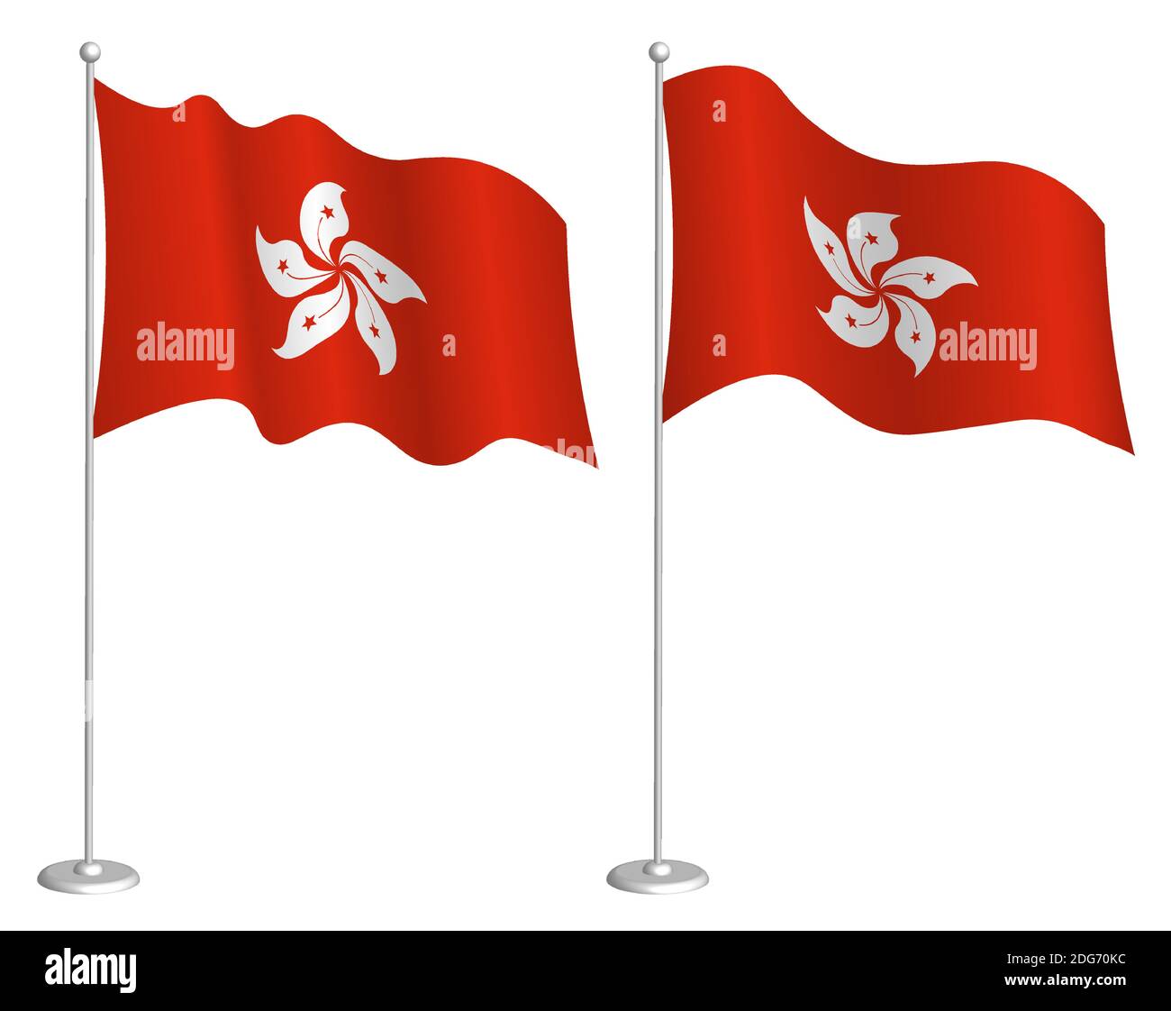 flag of hong kong on flagpole waving in wind. Holiday design element. Checkpoint for map symbols. Isolated vector on white background Stock Vector