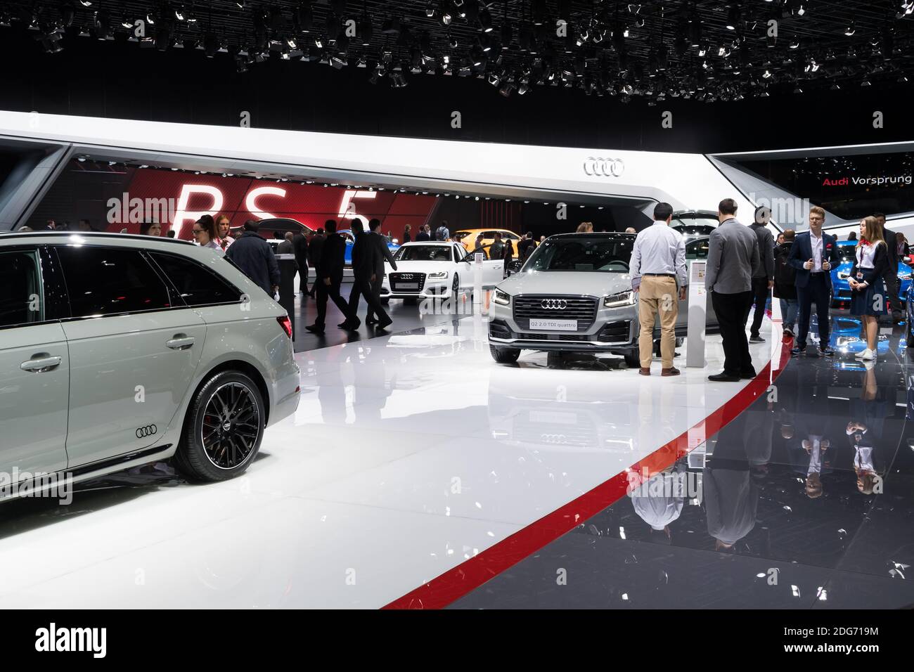 Stand Audi is on display during the 87th Geneva International Motor Show at Palexpo Exhibition Centre in Geneva, Switzerland on March 08, 2017. The show opens to the public on March 9 to 19. Photo by Loona/ABACAPRESS.COM Stock Photo