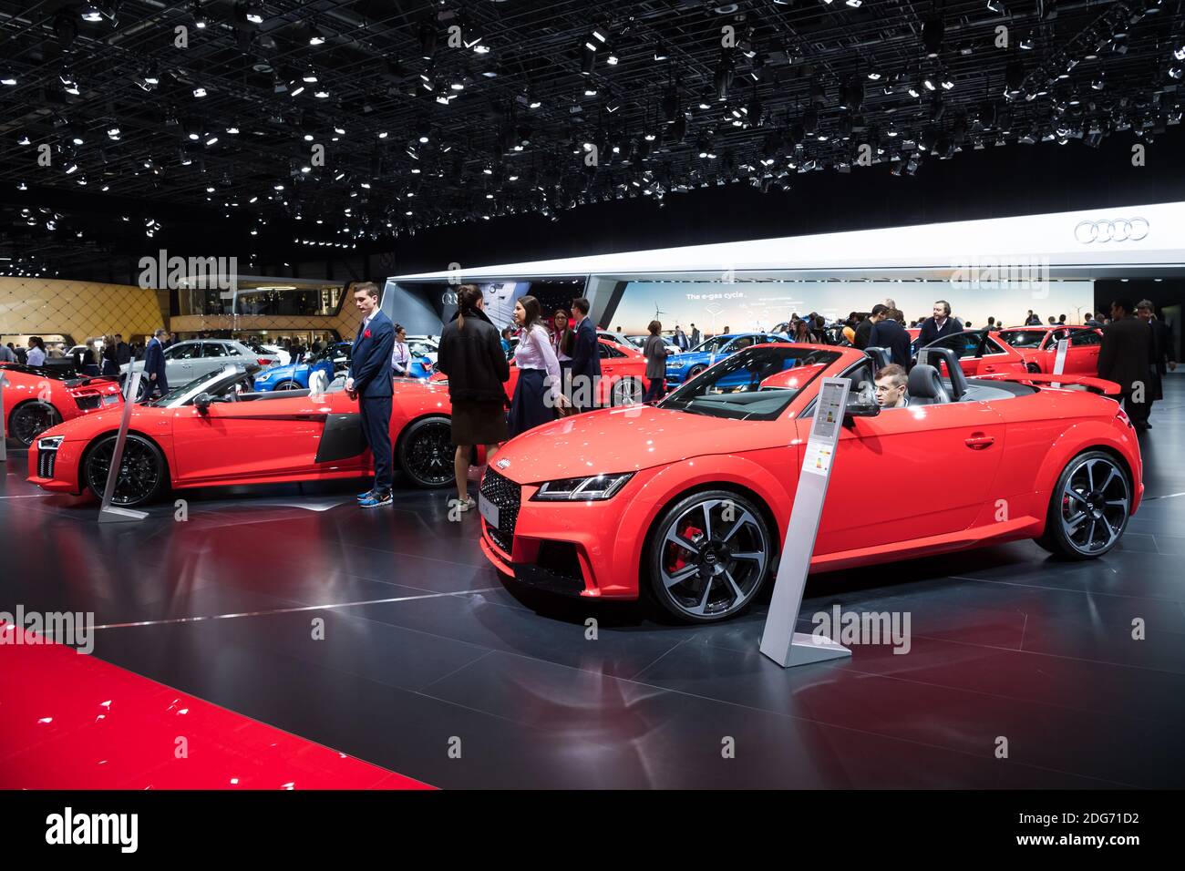 Stand Audi is on display during the 87th Geneva International Motor Show at Palexpo Exhibition Centre in Geneva, Switzerland on March 08, 2017. The show opens to the public on March 9 to 19. Photo by Loona/ABACAPRESS.COM Stock Photo