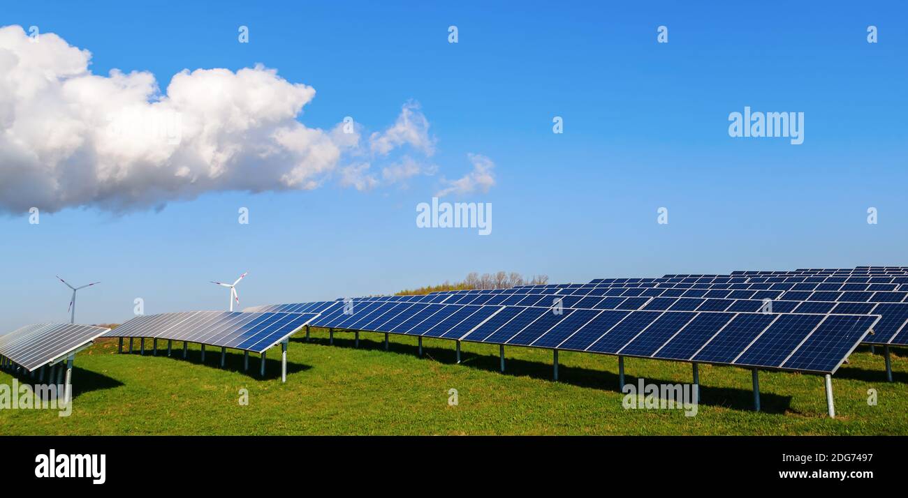 Field with solar panels Stock Photo