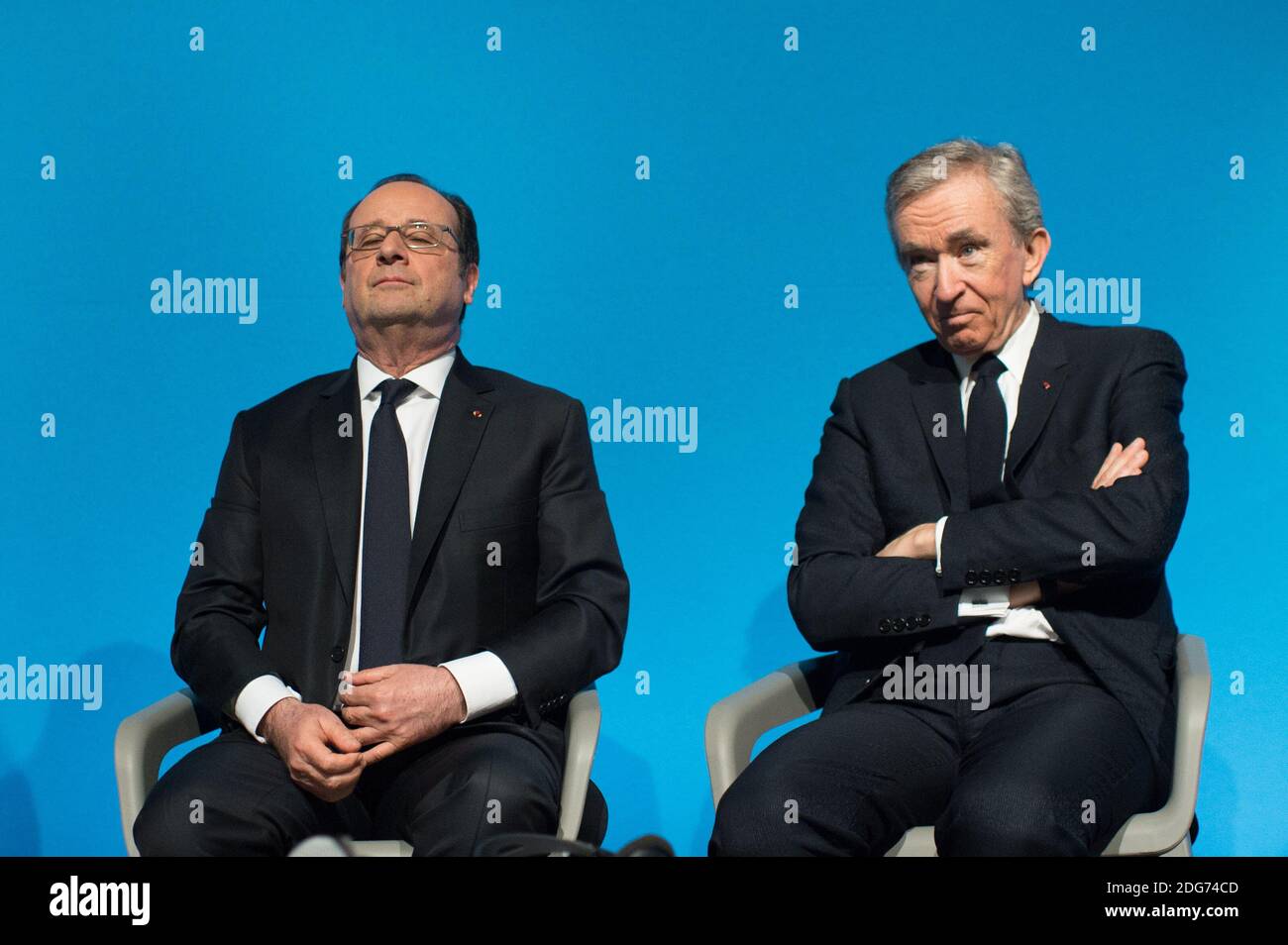 French President Francois Hollande, LVMH CEO Bernard Arnault and