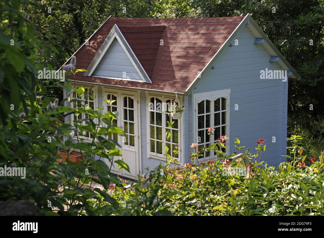 Light blue summerhouse Stock Photo