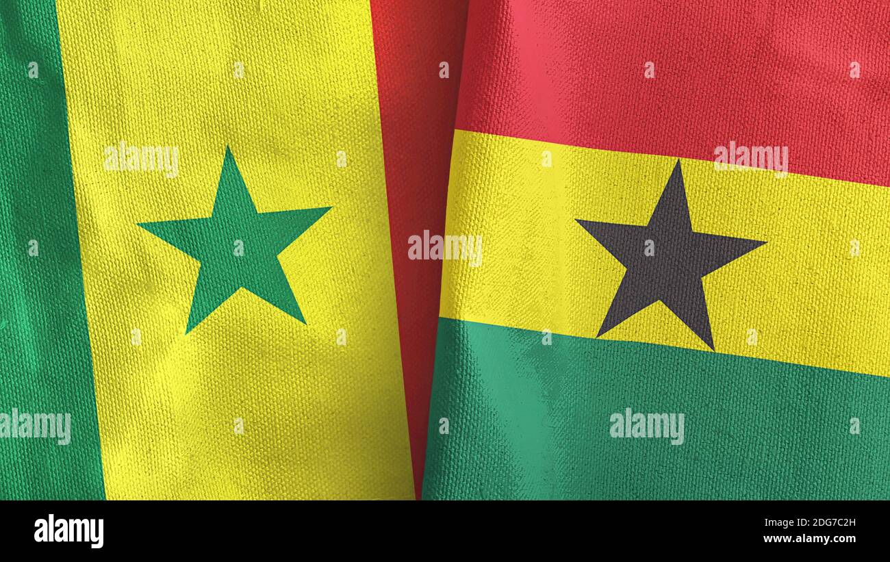 Ghana and Senegal two flags textile cloth 3D rendering Stock Photo