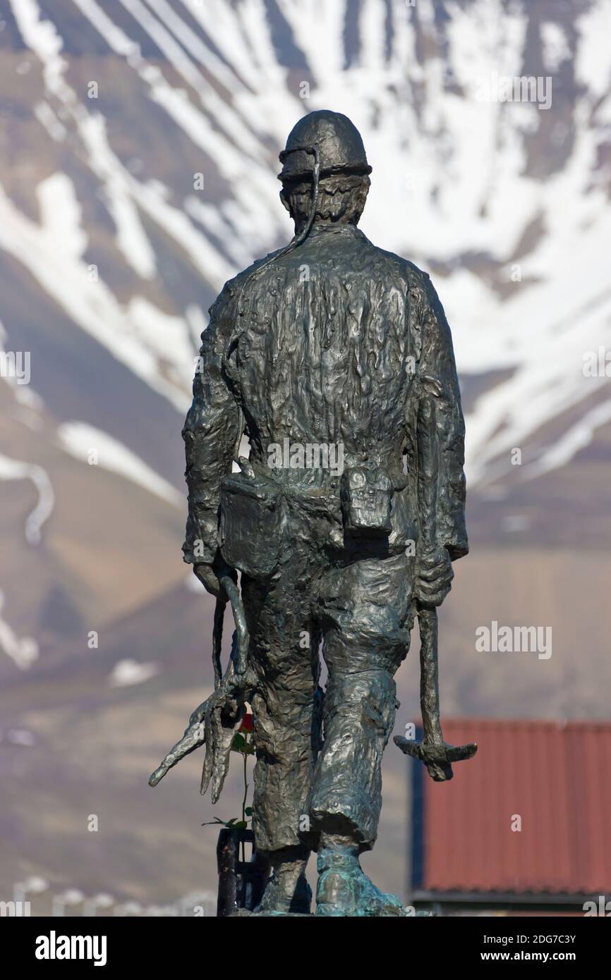 Statue of miner, Longyearbyen, Spitsbergen, Norway Stock Photo