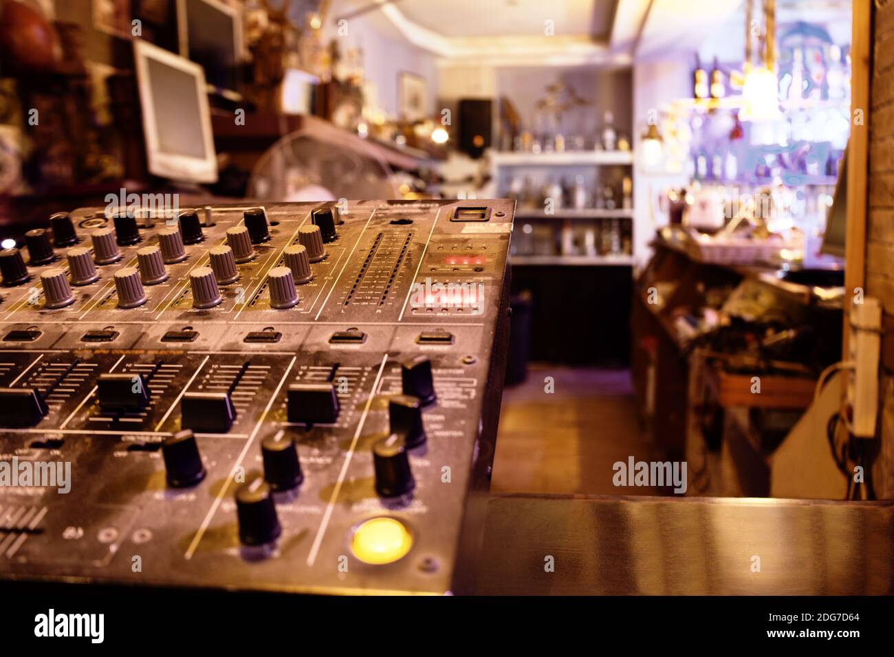 Music control center or deck in a retail store Stock Photo Alamy