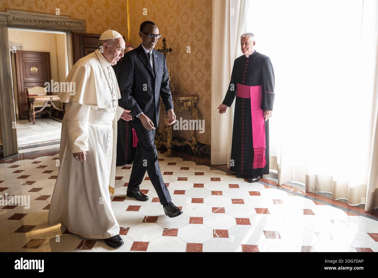 Pope Francis meets with President of Rwanda Paul Kagame at the Vatican on  March 20, 2017. Kagame's meeting with the Pope comes barely four months  after the Catholic Church's local Episcopal Council