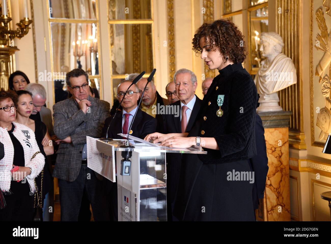 Audrey Azoulay remet a Leila Slimani les insignes d'Officier des Arts et Lettres a Paris, France le 23 mars 2017. Photo by Alban Wyters/ABACAPRESS.COM Stock Photo