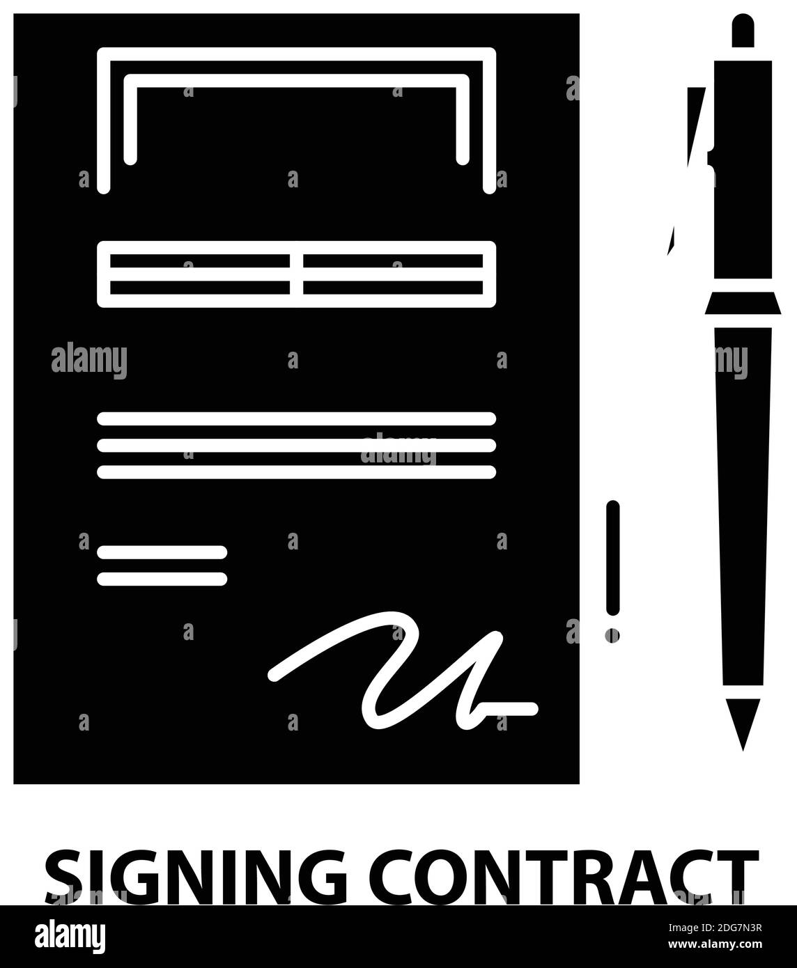 signing contract icon, black vector sign with editable strokes, concept illustration Stock Vector