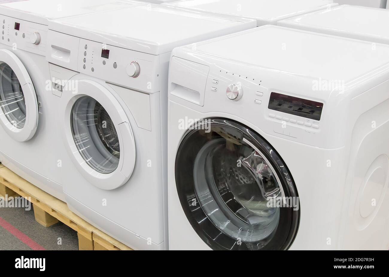 Washing machines are sold in the store Stock Photo Alamy