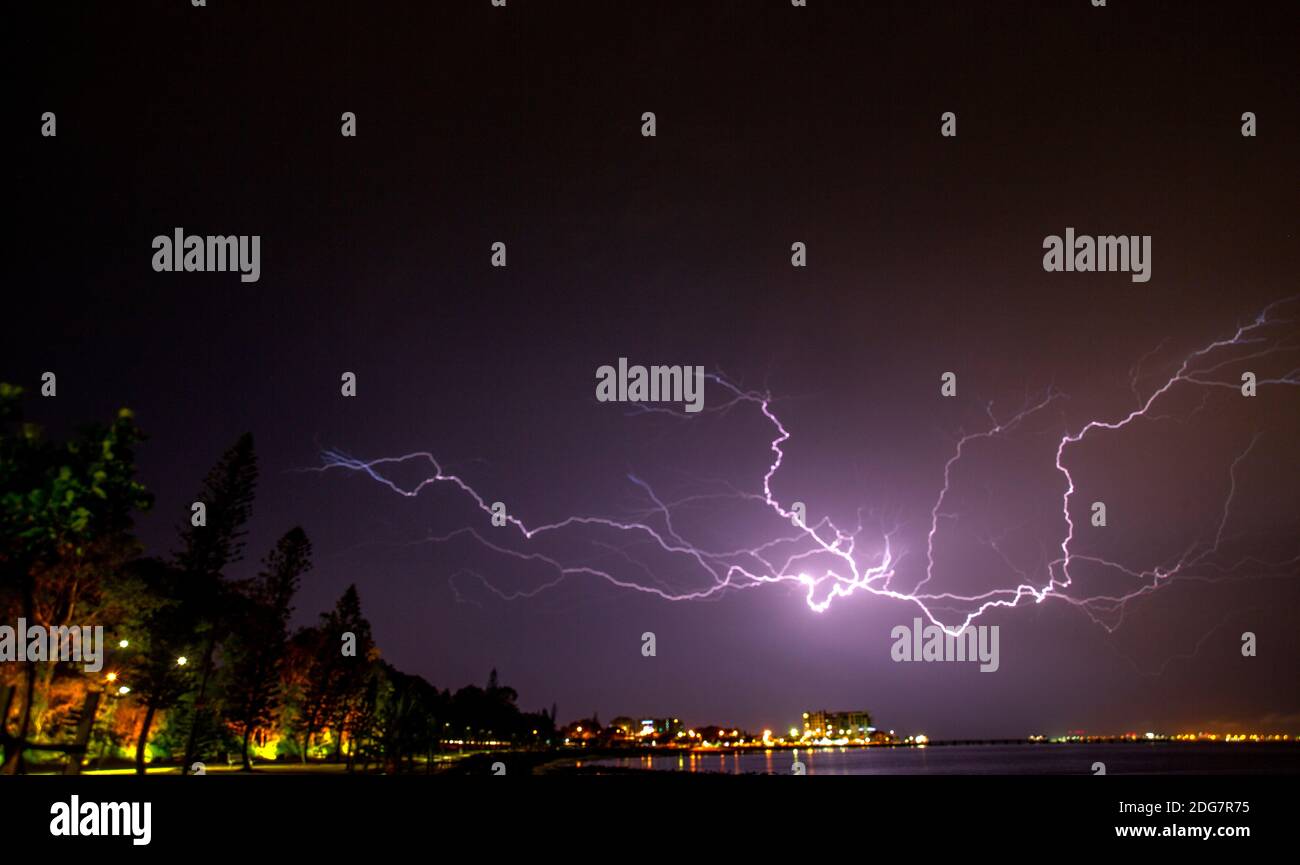 Type of lightning that remain within the cloud, also called intra-cloud lightning flashes, and does not strike the ground. Stock Photo