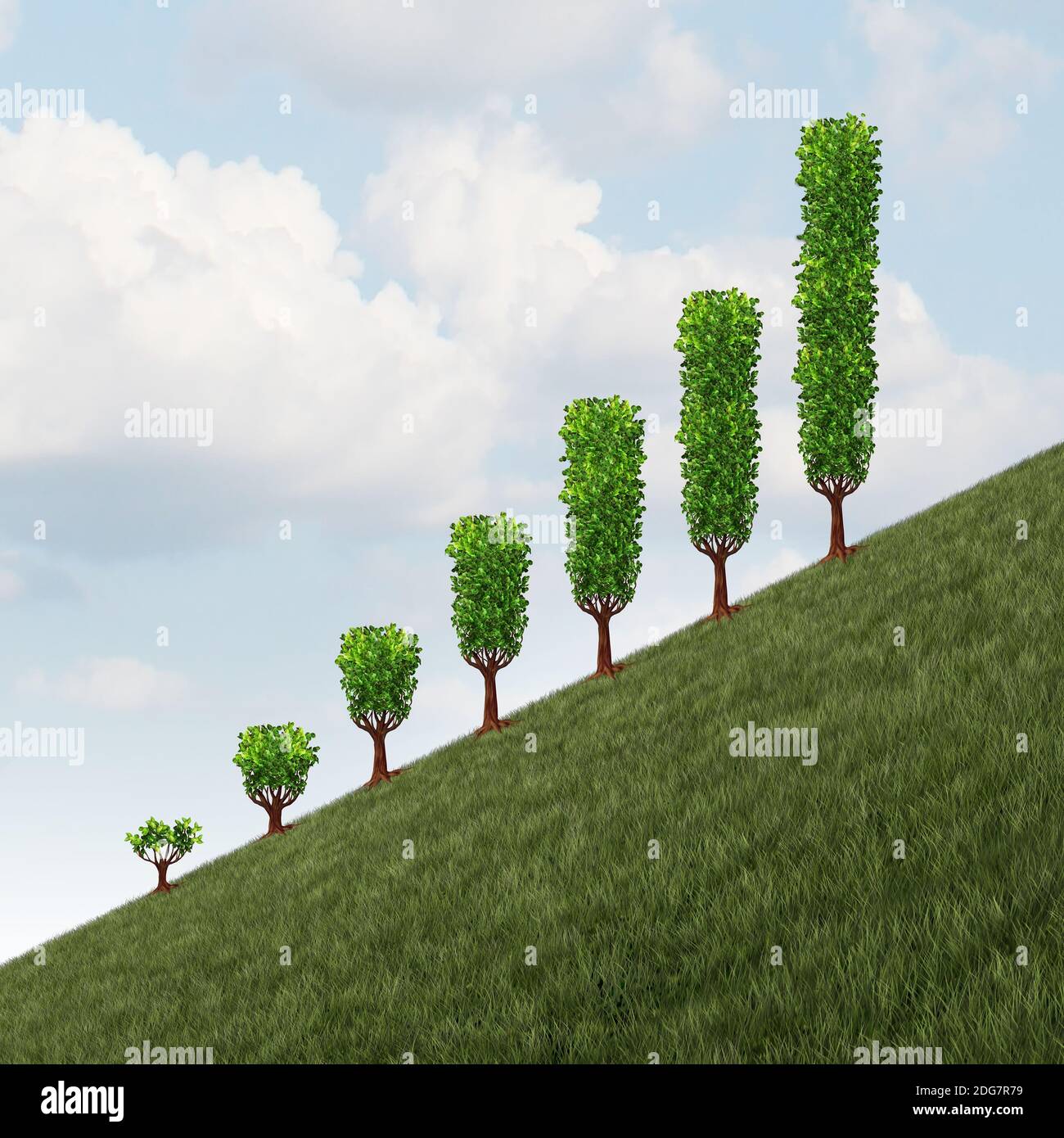 Economic growth success and growing wealth as money savings with plants increasing in height as a financial chart of investing success. Stock Photo