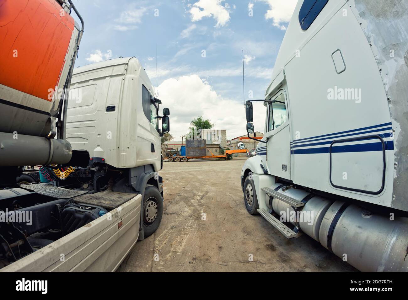Old trucks are on base before leaving for a long-haul flight Stock Photo