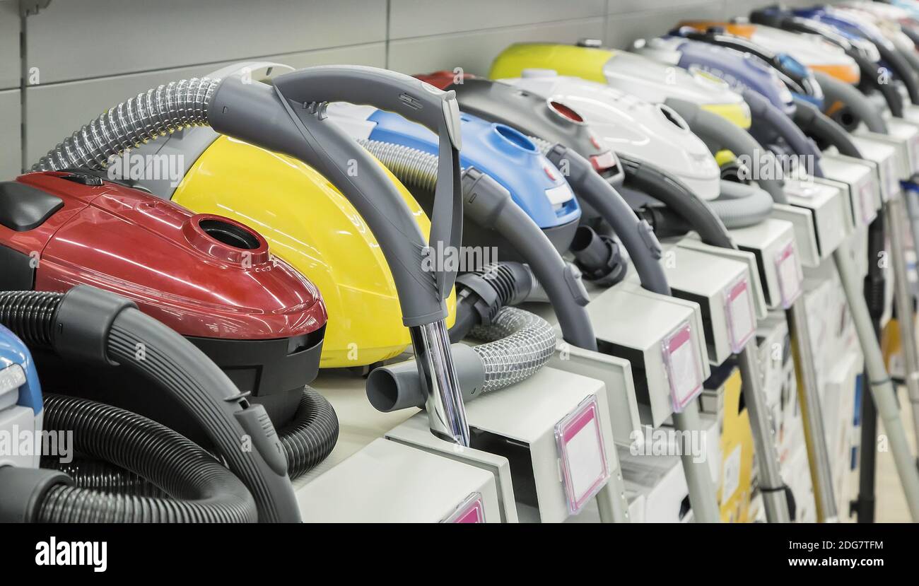 Vacuum cleaners that are sold in the store Stock Photo