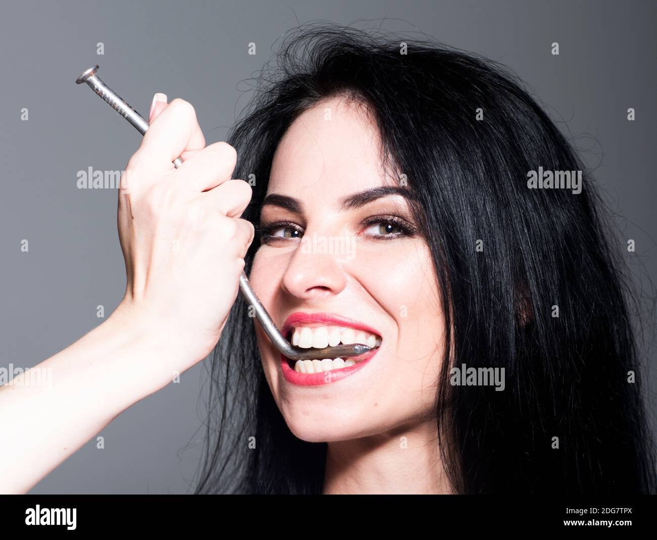 Strong teeth. Closeup of young woman with snow-white smile. Ideal strong white teeth, teethcare. Healthcare, stomatological concept for dentists. Girl Stock Photo