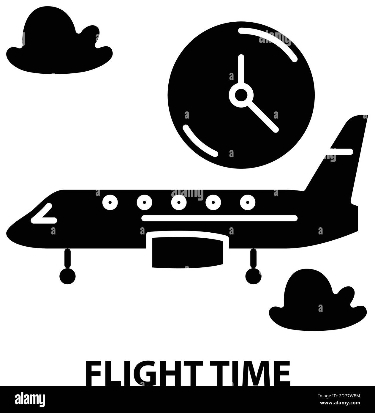 flight time icon, black vector sign with editable strokes, concept illustration Stock Vector