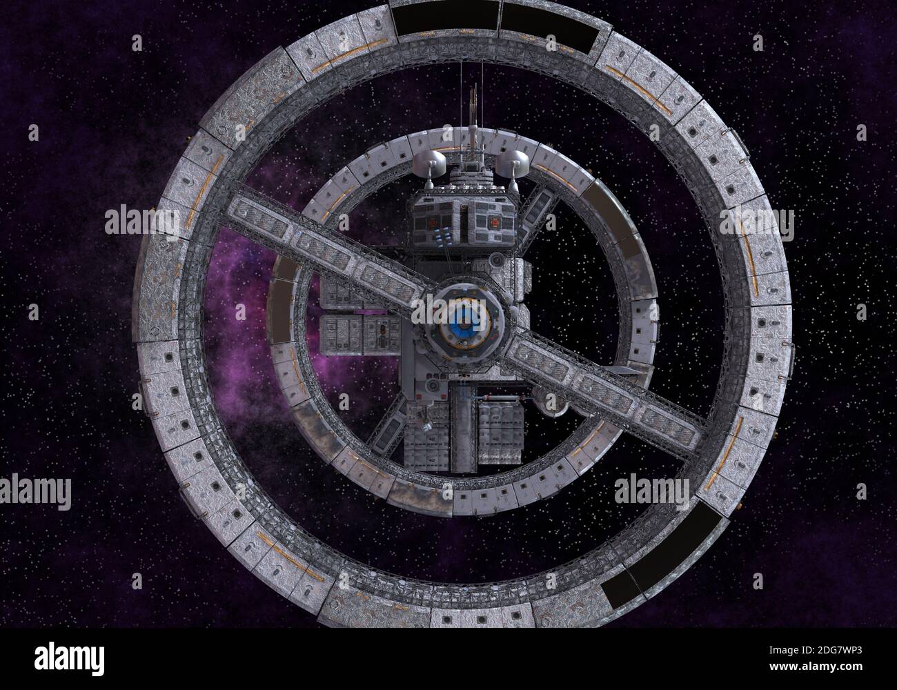 3D illustration future space station in deep space Stock Photo - Alamy