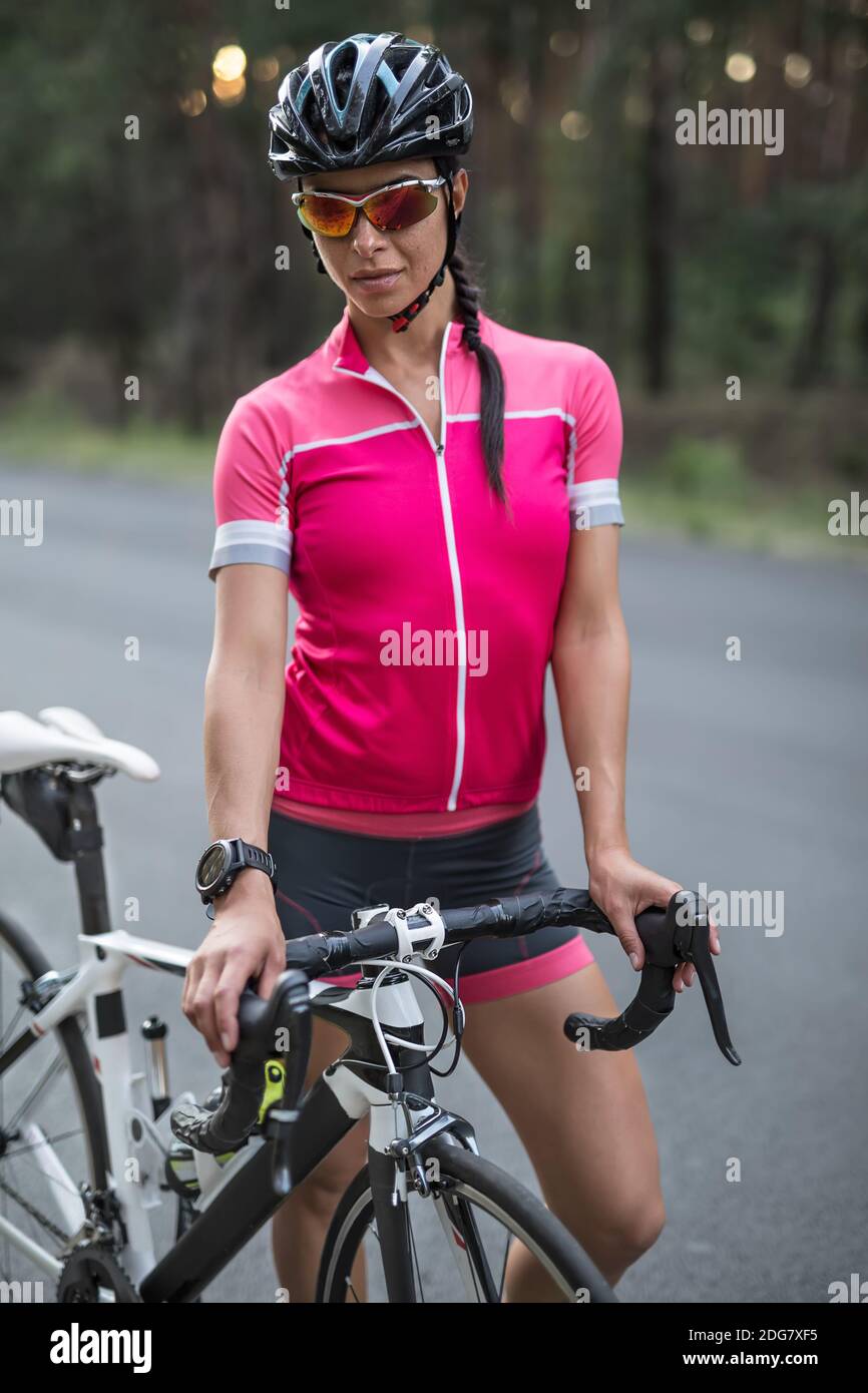 Female cyclist outdoors Stock Photo Alamy
