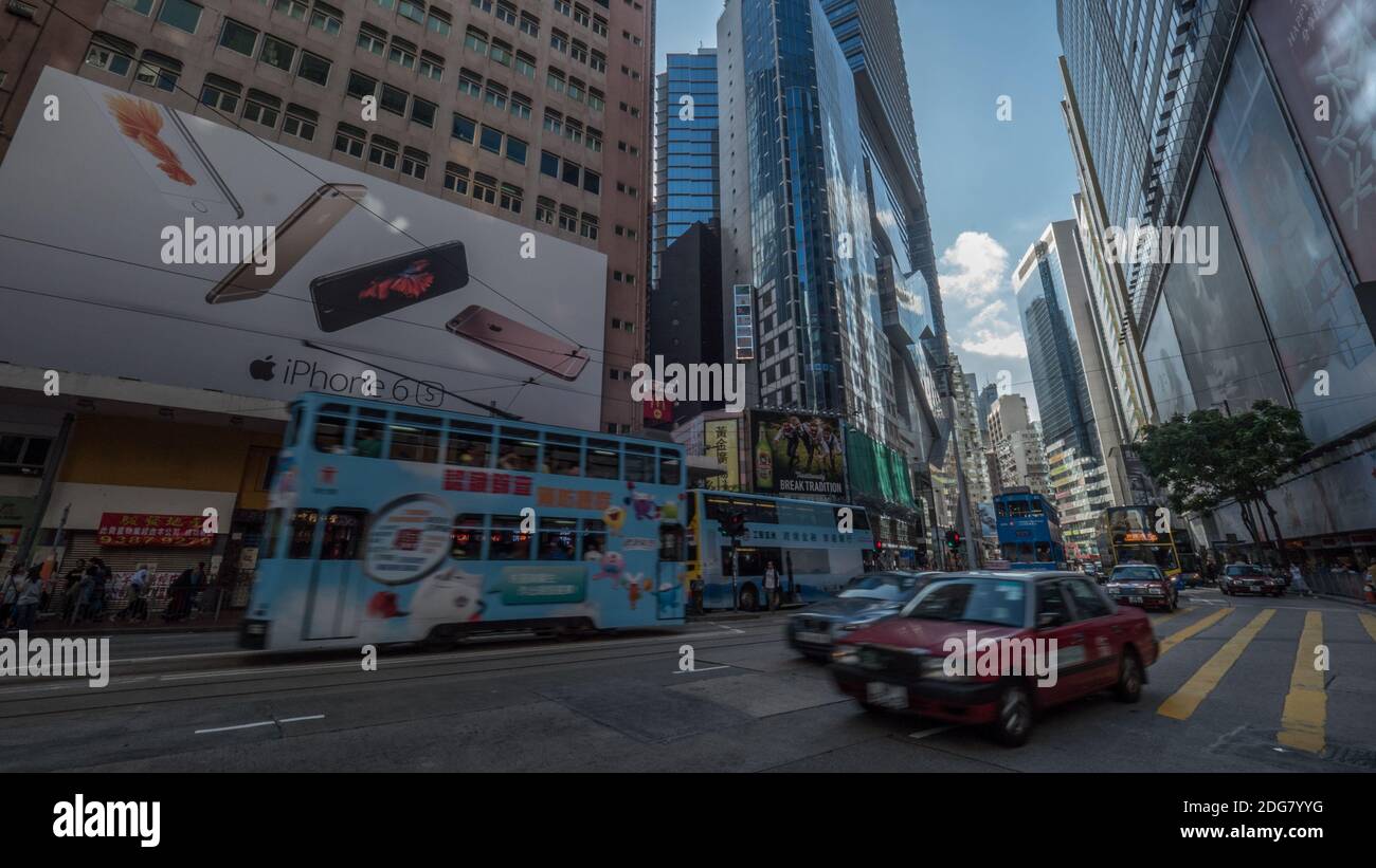 Timelapse of street in concrete jungle of Hong Kong Stock Photo