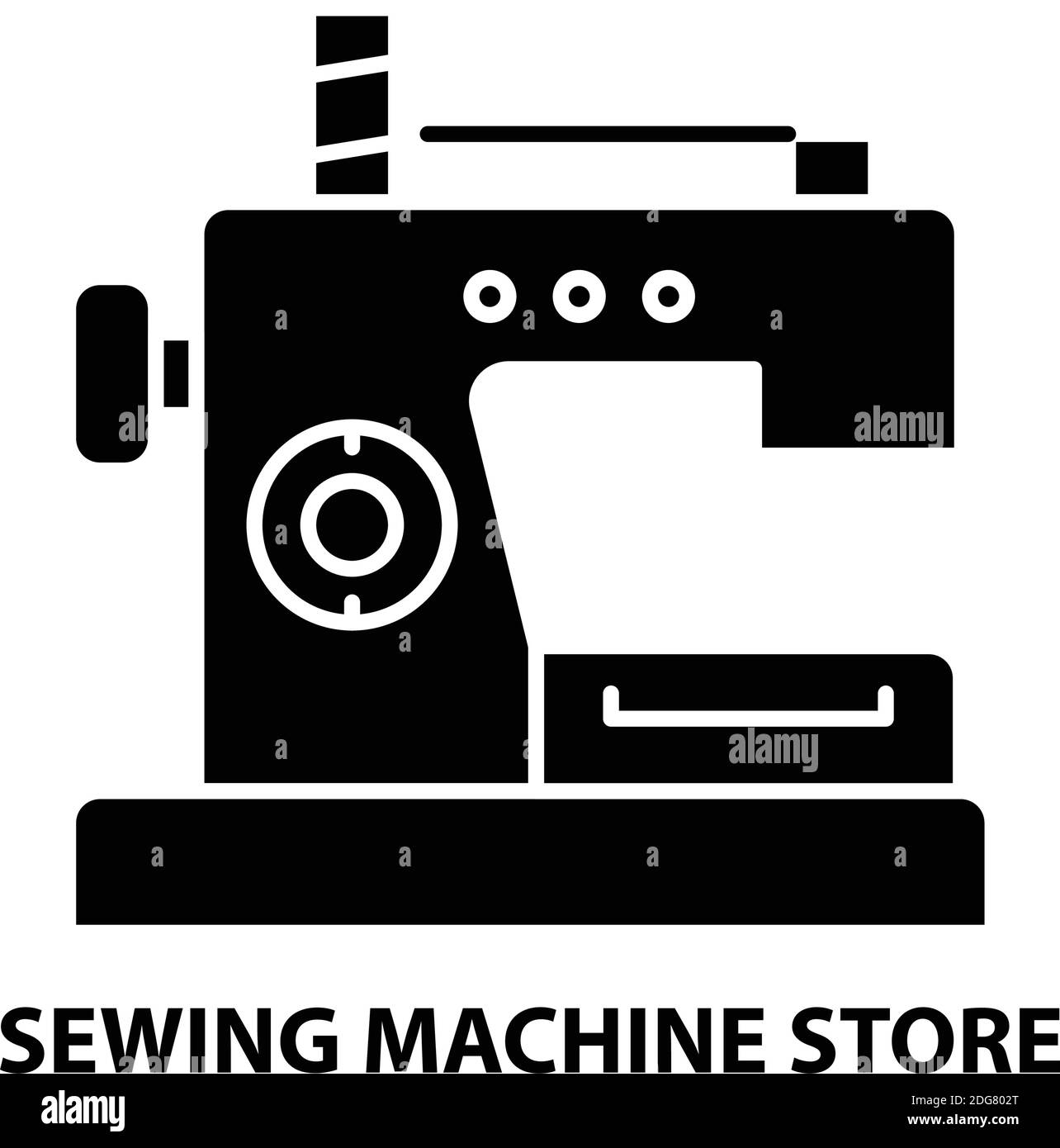 sewing machine store icon, black vector sign with editable strokes ...