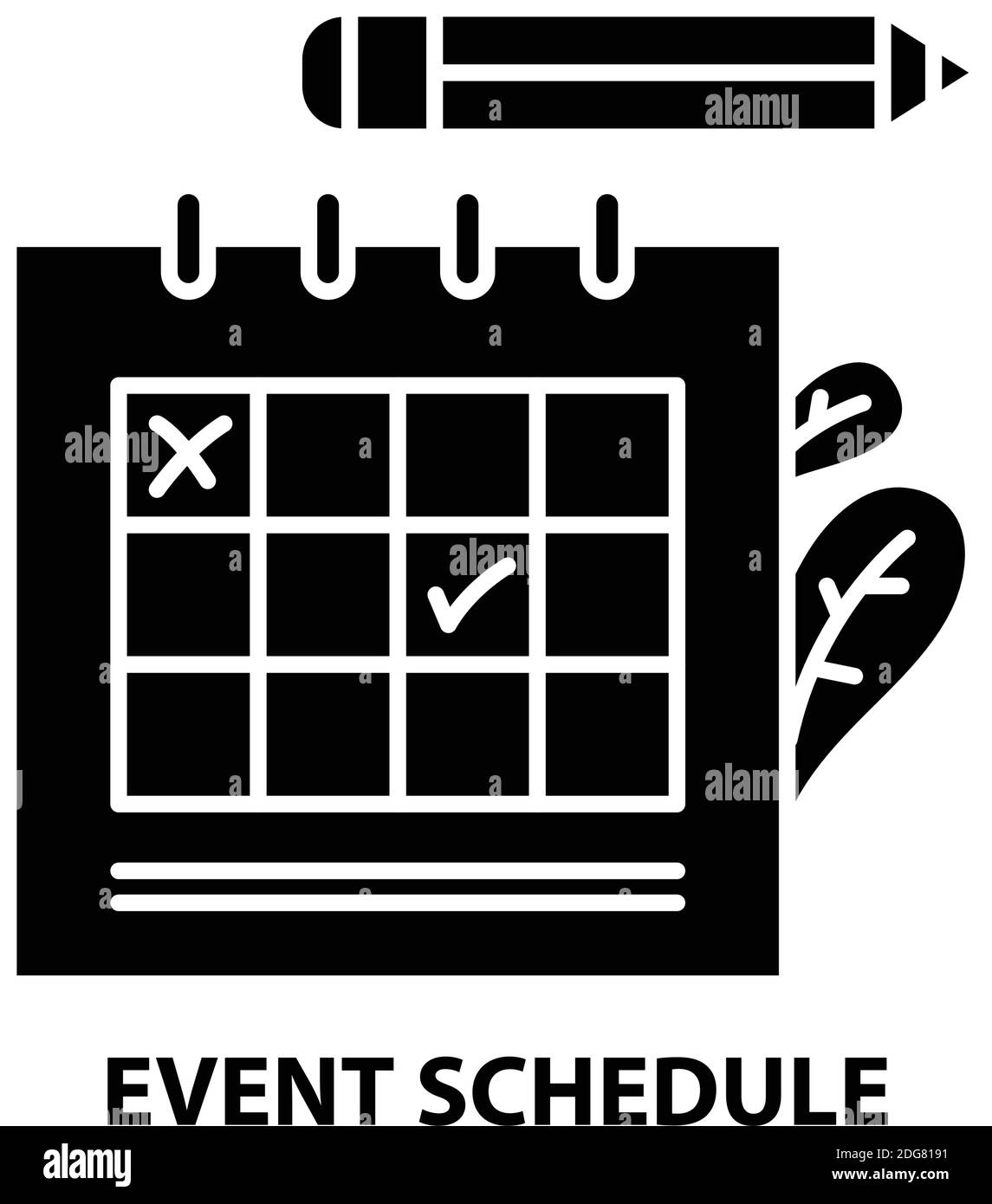 event schedule icon, black vector sign with editable strokes, concept illustration Stock Vector