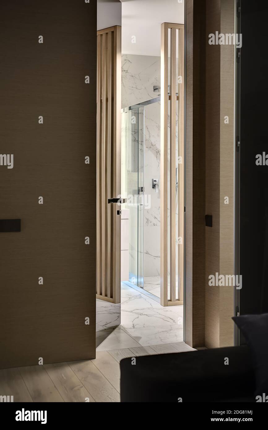Door to the modern bathroom Stock Photo - Alamy