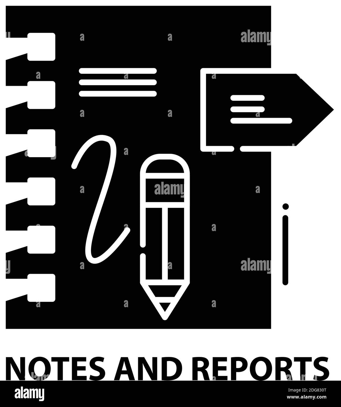 notes and reports icon, black vector sign with editable strokes, concept illustration Stock Vector