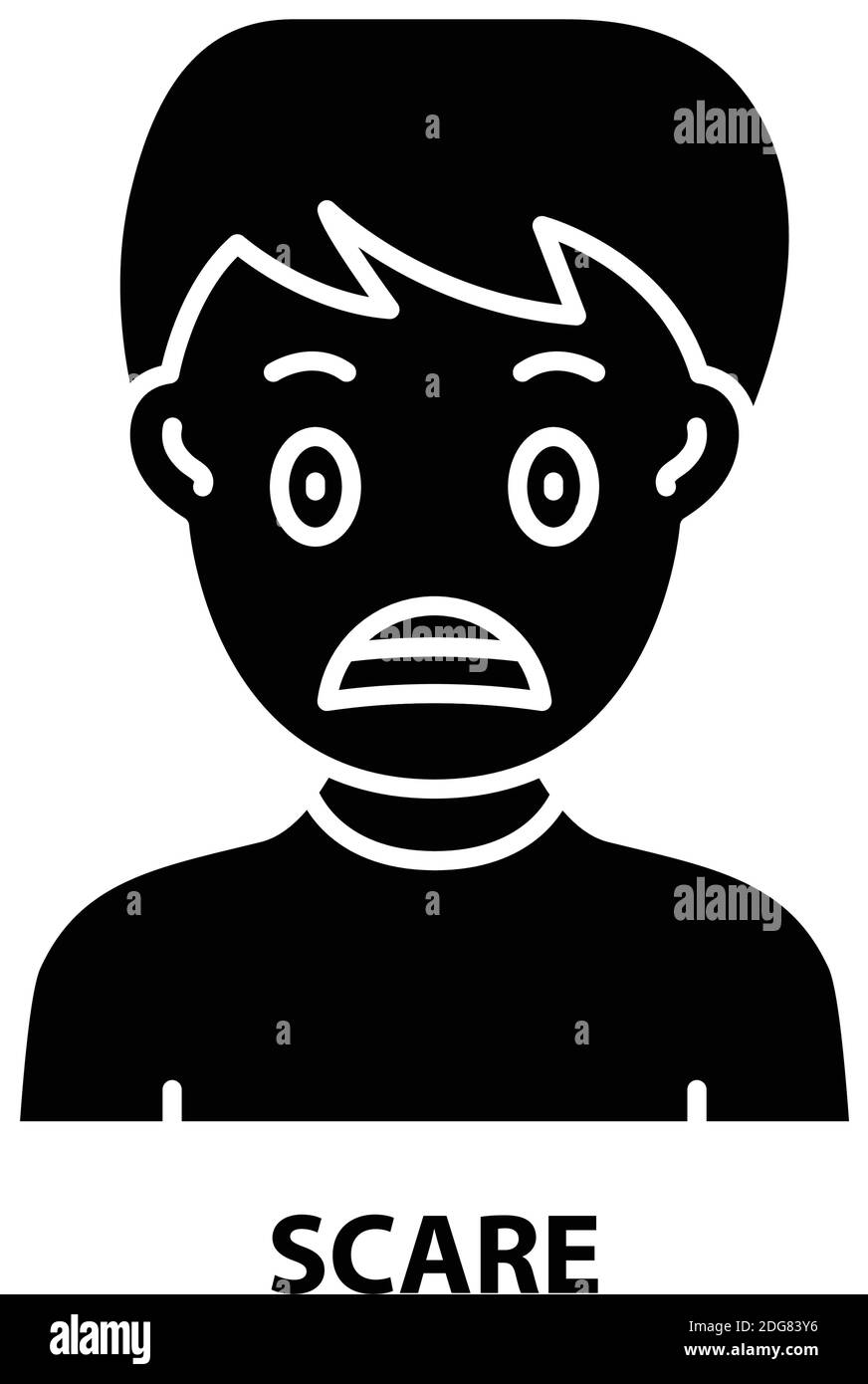 scare icon, black vector sign with editable strokes, concept illustration Stock Vector