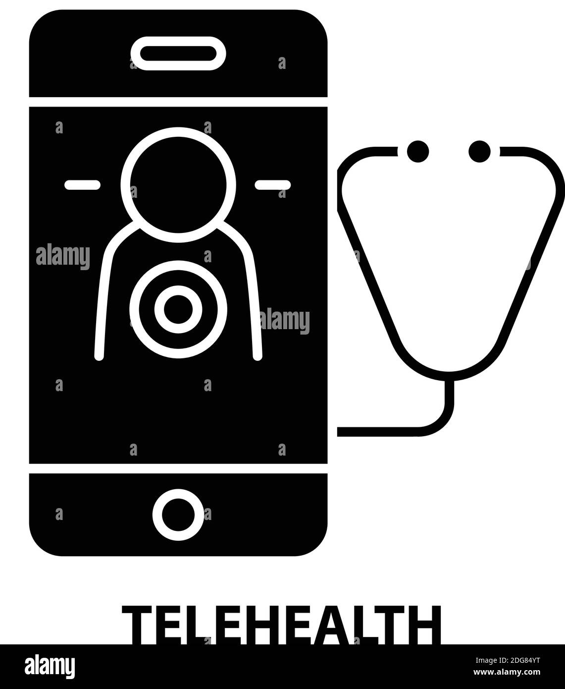 telehealth icon, black vector sign with editable strokes, concept illustration Stock Vector