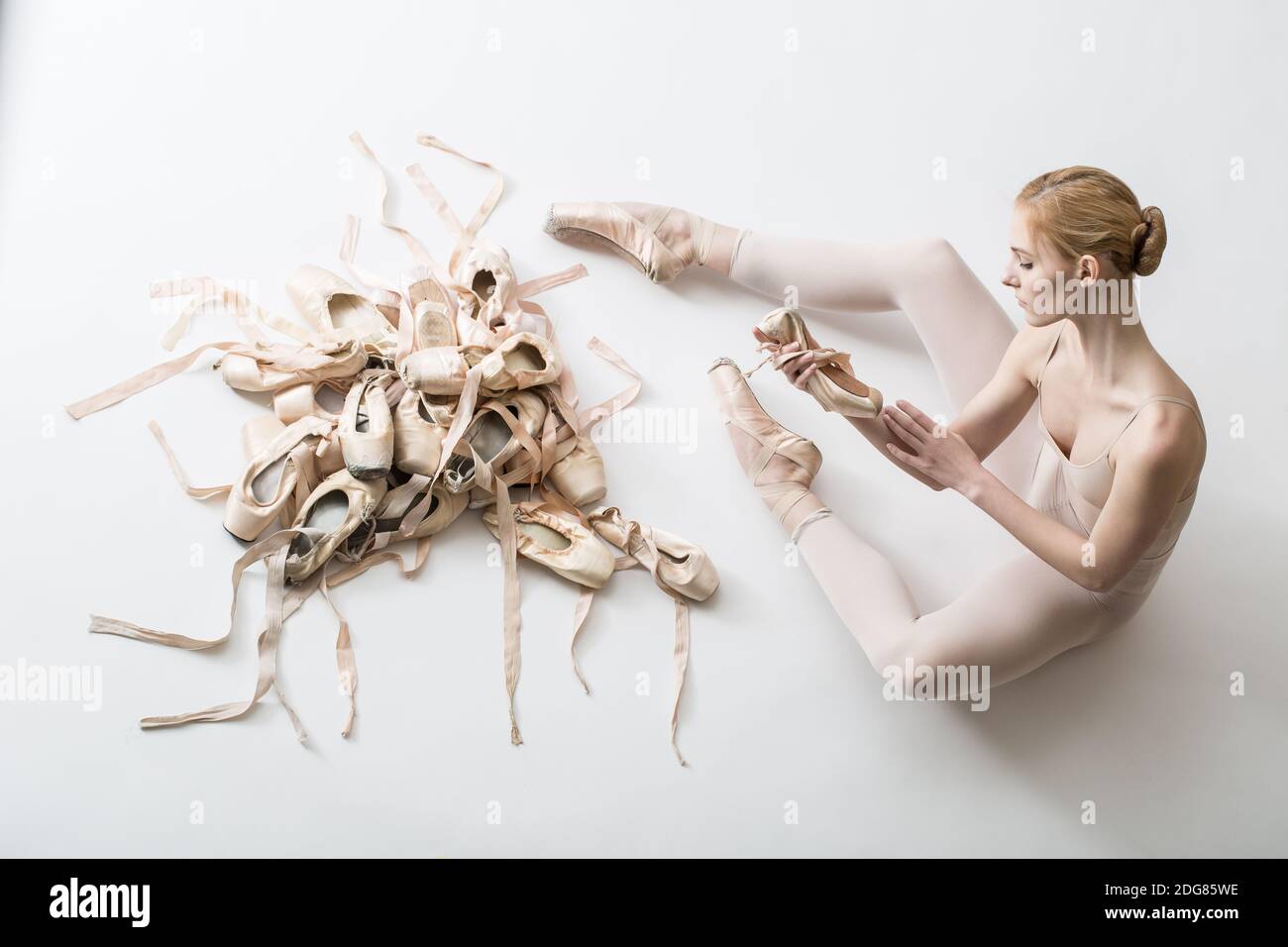 Young ballerina in white tights Stock Photo Alamy