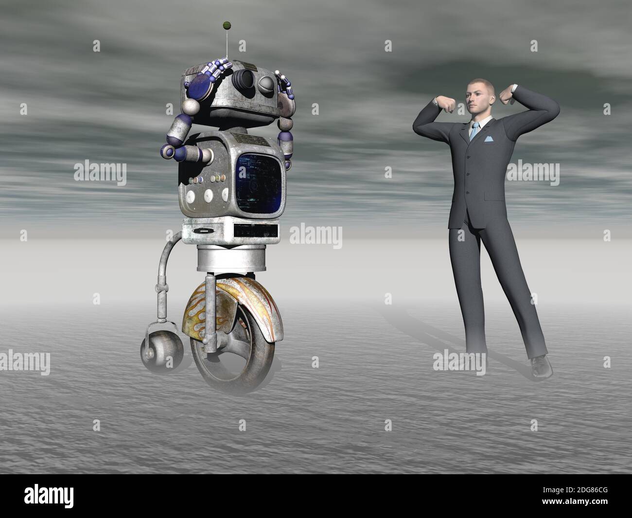 Robot and a human in competition - 3d rendering Stock Photo