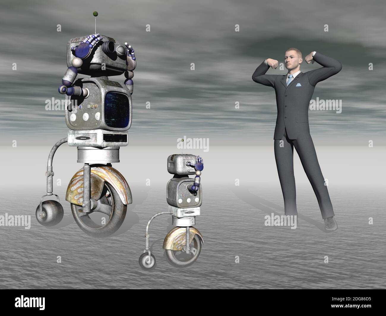 Robot and a human in competition - 3d rendering Stock Photo