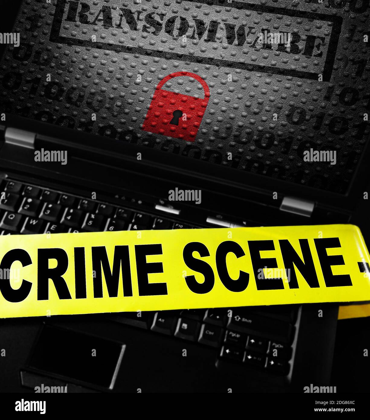 Computer ransomware crime scene Stock Photo