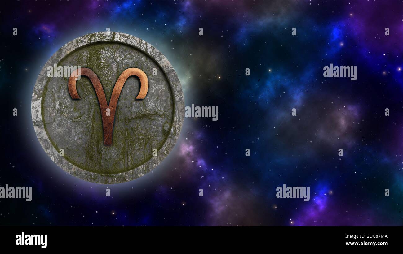 Horoscope sign Aries bronze and stone Stock Photo - Alamy