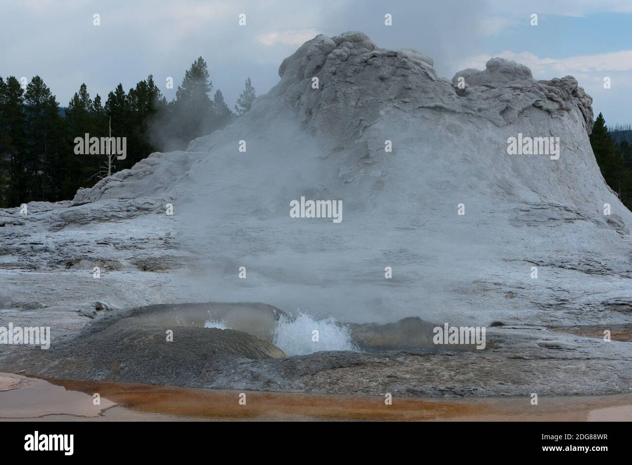 A cone type geyser, Castle Geyser, a massive geyserite cone with