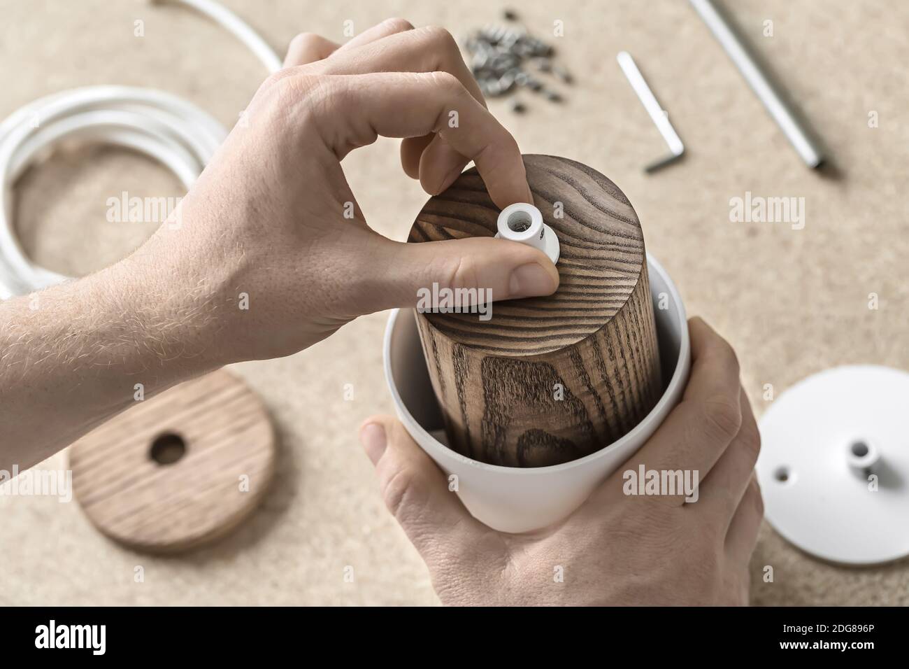 Lamp assembling in workshop Stock Photo