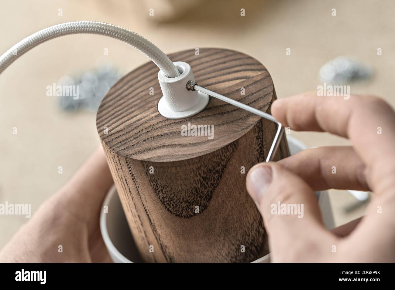 Lamp assembling in workshop Stock Photo
