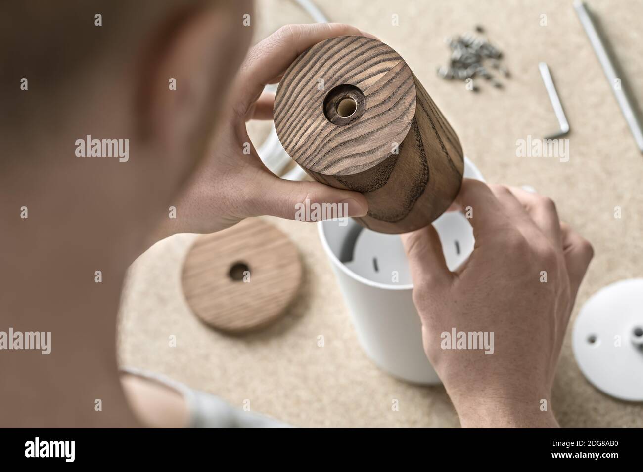Lamp assembling in workshop Stock Photo