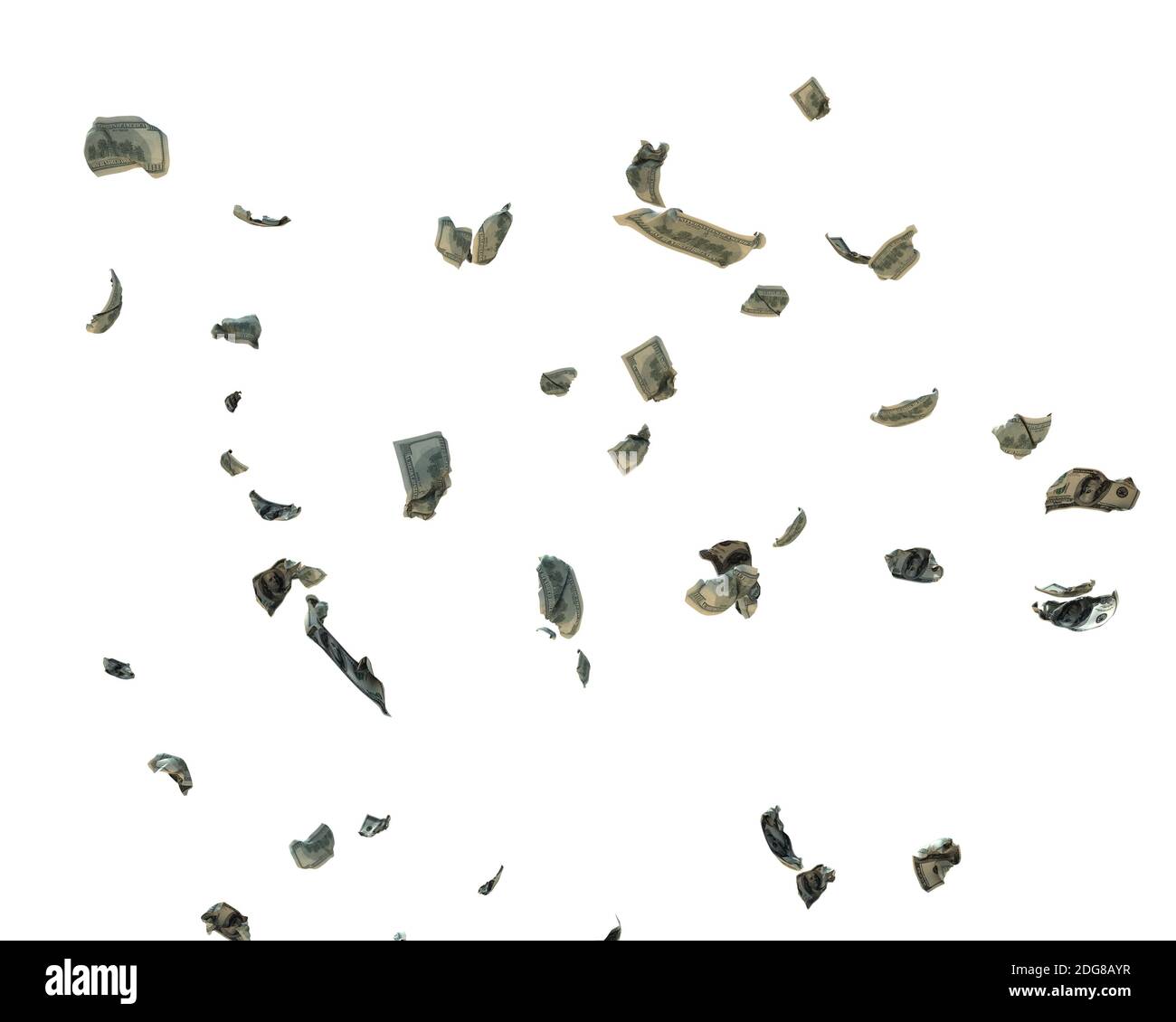 100 US Dollar Currency Crumpled Banknotes flying, transparent ...