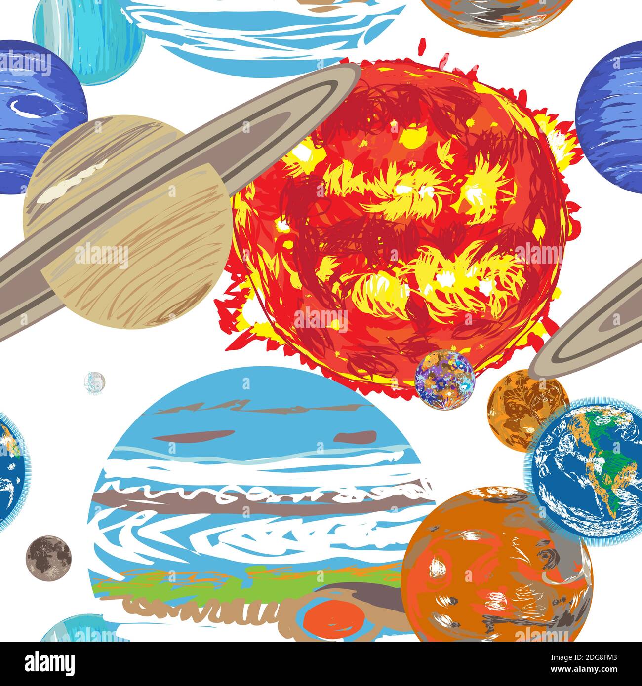 Solar system pattern doodle Stock Photo