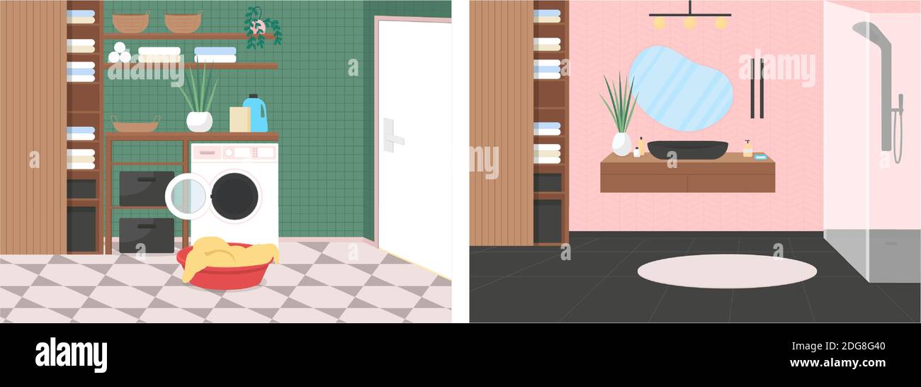 Luxury bathroom flat color vector illustration set Stock Vector