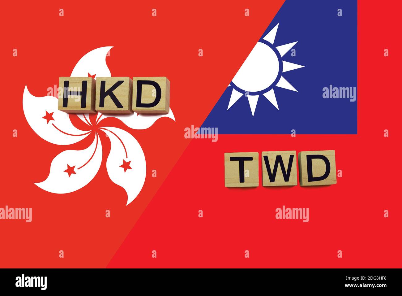 Hong Kong and Taiwan currencies codes on national flags background.  International money transfer concept Stock Photo - Alamy