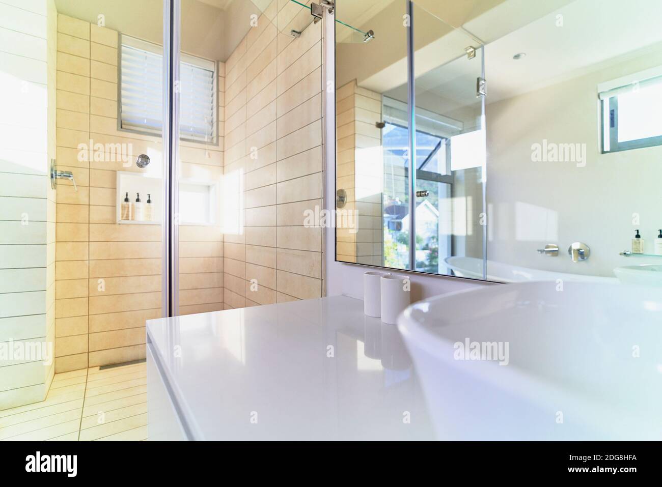 Modern home showcase interior bathroom shower Stock Photo