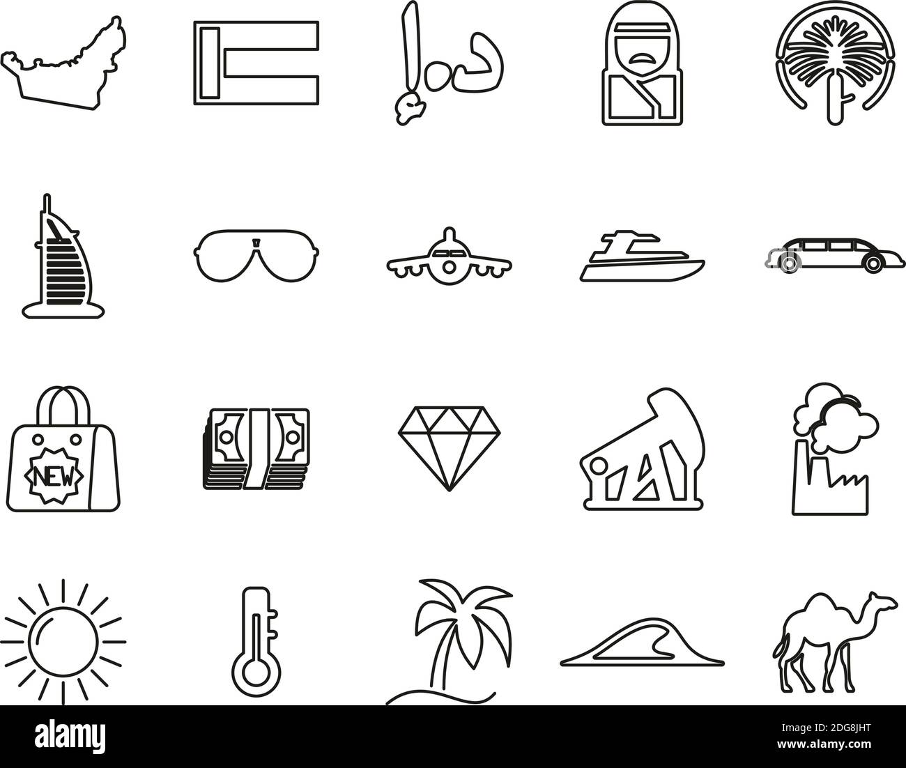United Arab Emirates Country & Culture Icons Black & White Thin Line ...