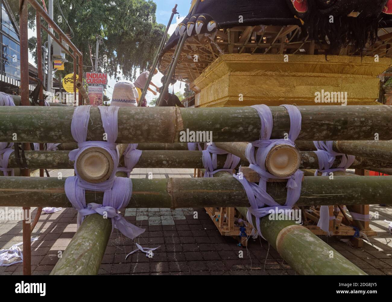 Natural Bamboo used in construction of a funeral pyre, Ubud, Bali