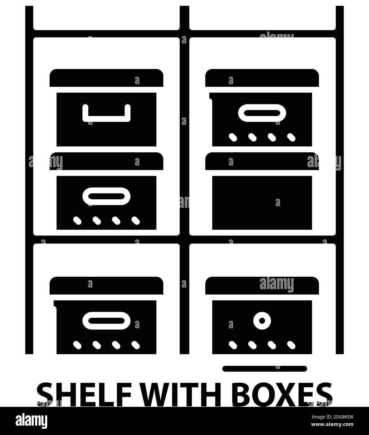shelf with boxes icon, black vector sign with editable strokes, concept illustration Stock Vector