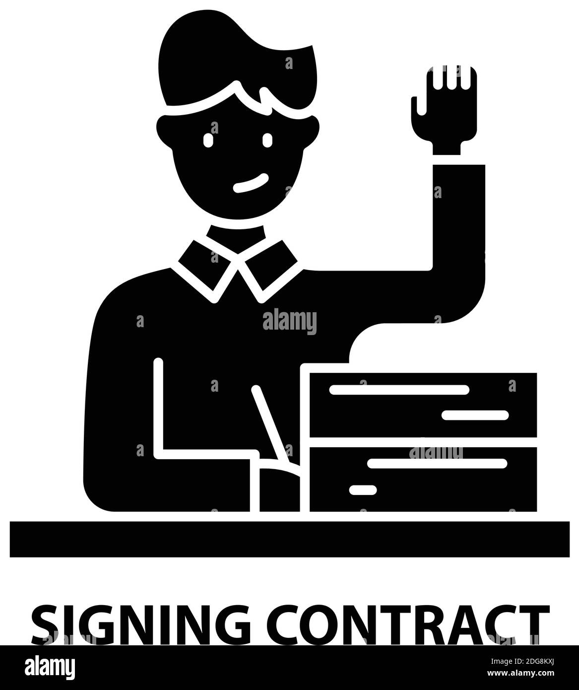 signing contract symbol icon, black vector sign with editable strokes, concept illustration Stock Vector