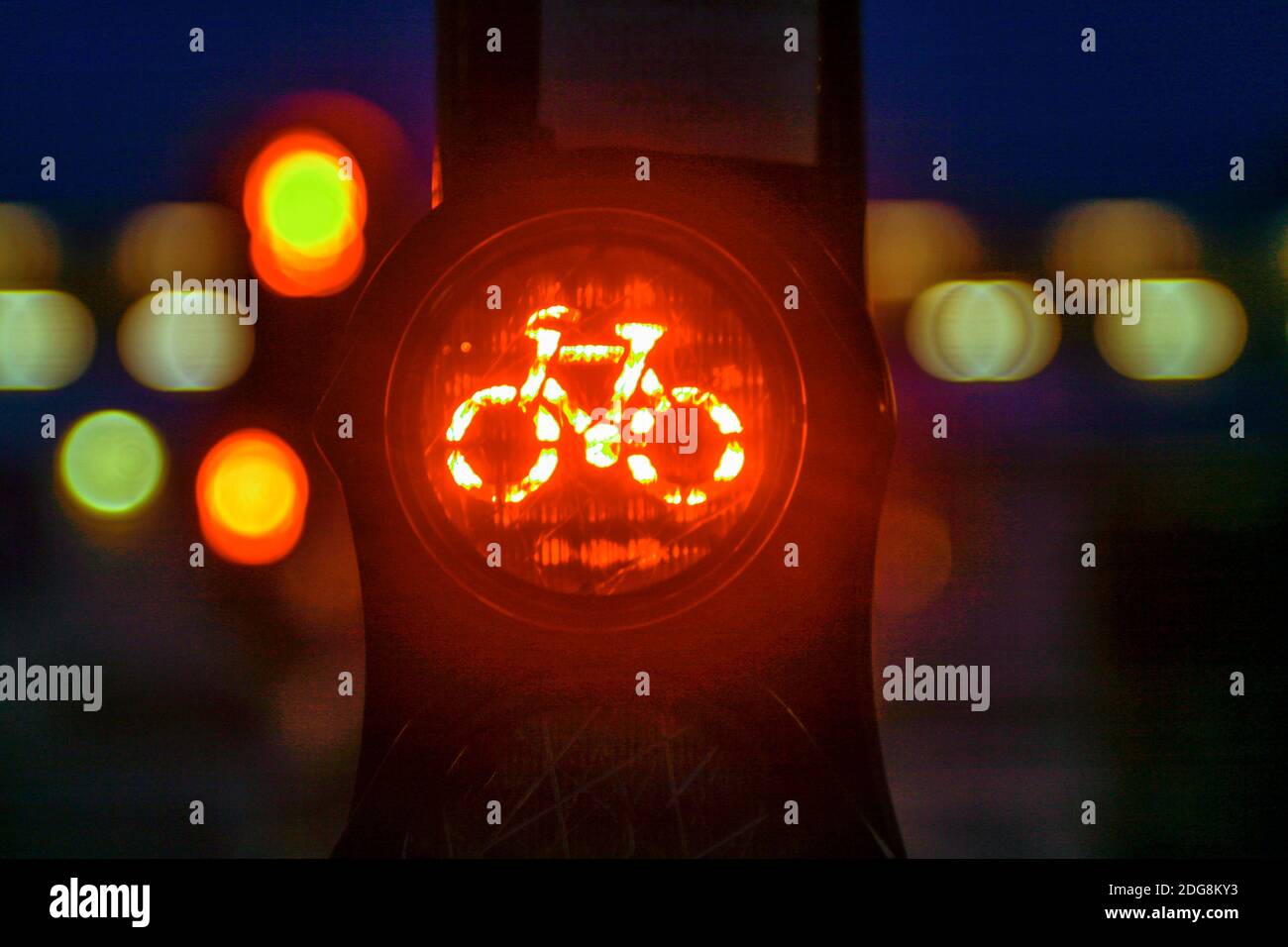Red traffic light with bicycle special for cyclers Stock Photo